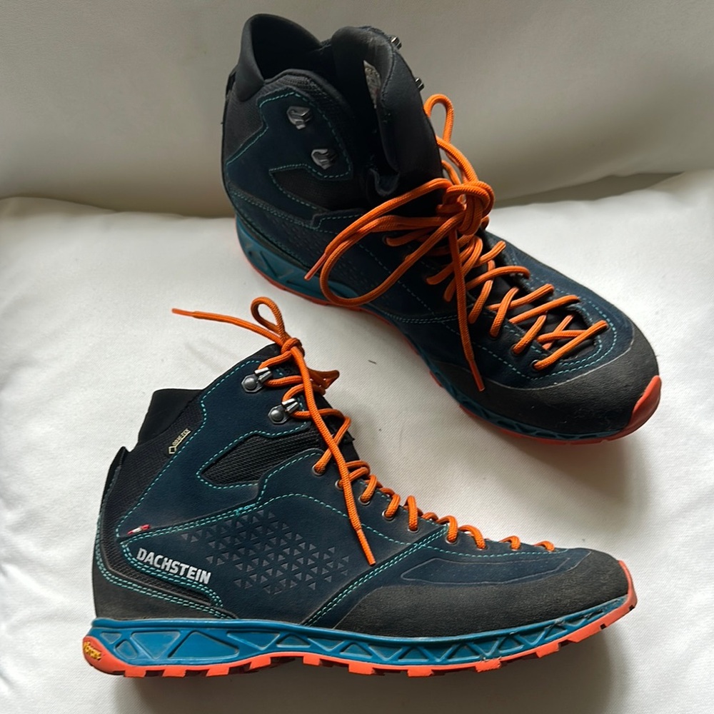 Black and Blue and Orange Hiking Shoes with Rugged Design